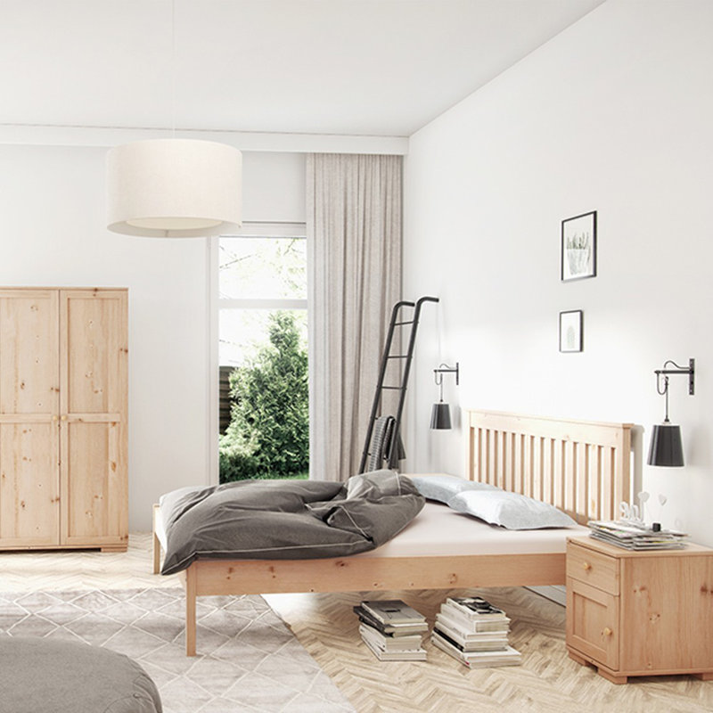 Feliciano Solid Wood Bed, Natural, European Single (90 x 200cm)
