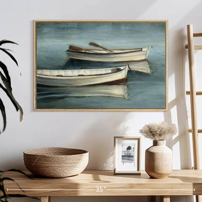 Petites eaux calmes I, 25 po x 17 po, Cadre flottant en bois naturel