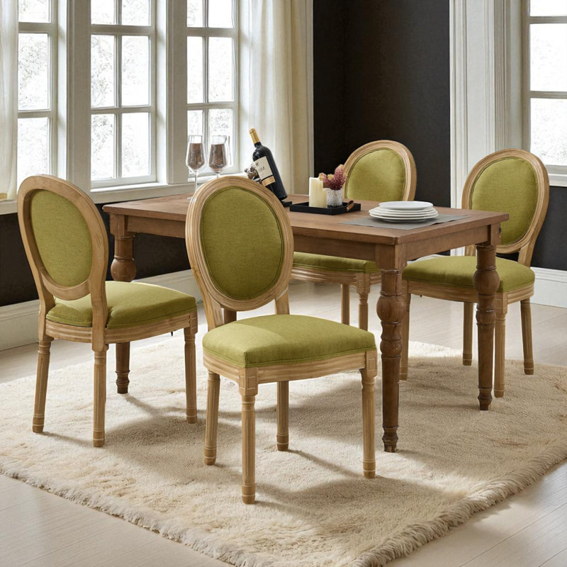 Amando 19.7" H Upholstered Side Chair King Louis Back Solid Wood Dining Chairs, Oak Wood, Olive Green