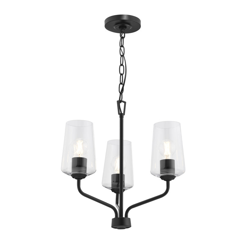 Lustre à trois lumières Celino avec verre transparent, H 18 po x l 18 po x P 18 po, Noir satiné, Trois lumières
