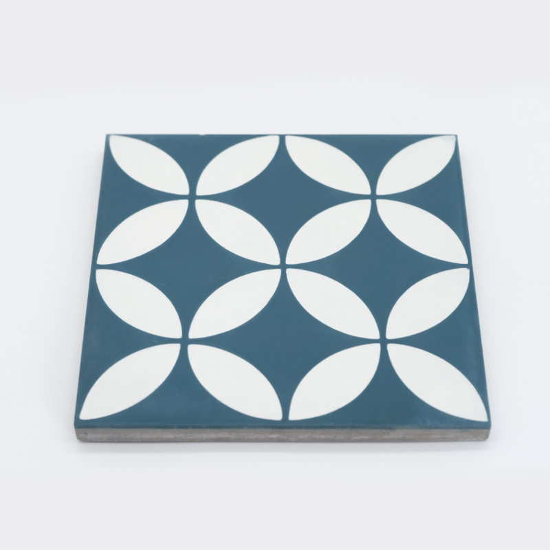 Amlo 8" x 8" Cement Patterned Wall & Floor Tile, Navy Blue/White