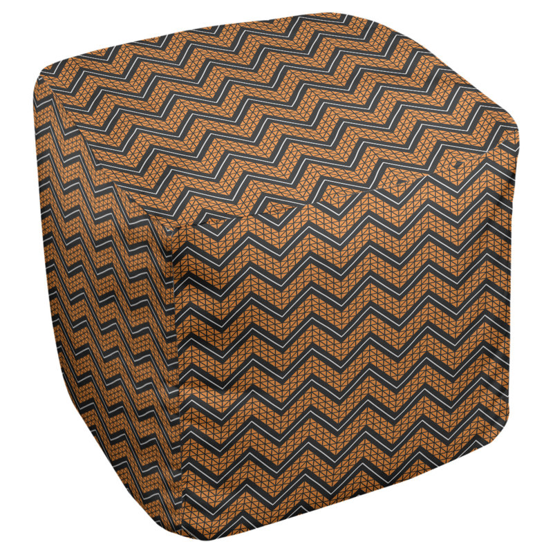 Repose-pieds cubique à motif à chevrons à la main classic, Orange / Noir