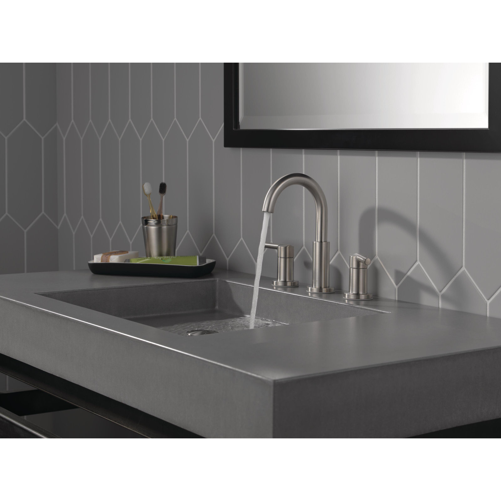 Nicoli Widespread Bathroom Faucet with Drain, Stainless Steel