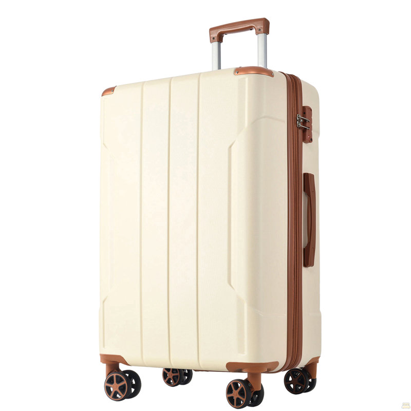 Valise rigide, valises en ABS léger et durable avec roues doubles, bagage à carreaux extensible de 24 po (brun blanc)