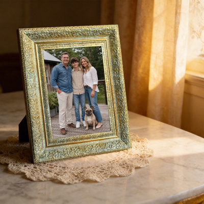 Antique Gold 1PC 5" x 7" Tabletop Picture Frame with Tabletop Stand and Wall Hooks