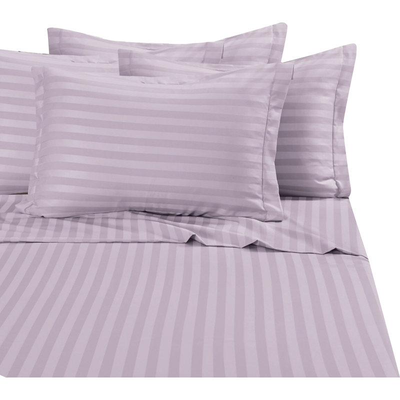 Ensemble de literie à rayures damassées 6 pièces Elegant Comfort, microfibre 1500 fils, infroissable, Lilas, California King