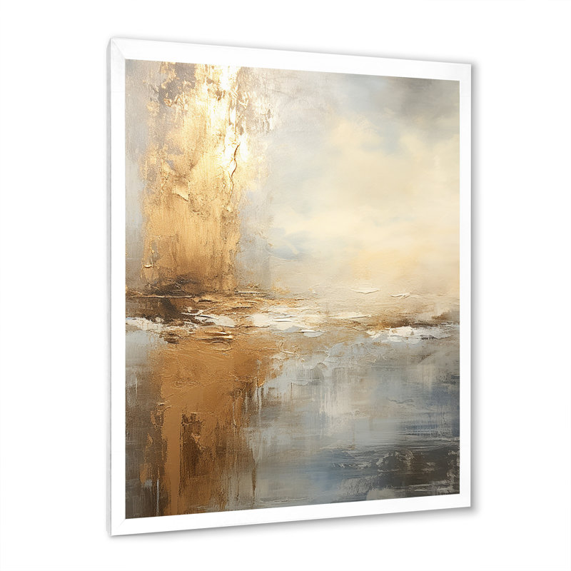 «Modern Coastal Beige And Gold River I», reproduction d'art sur toile plage et océan, Cadre simple blanc