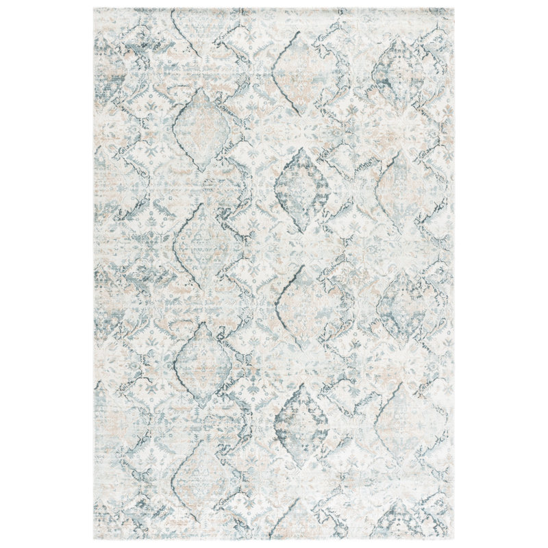 Tapis bleu en viscose / coton tissé à la main Pumphrey, Rectangle 6 pi x 9 pi