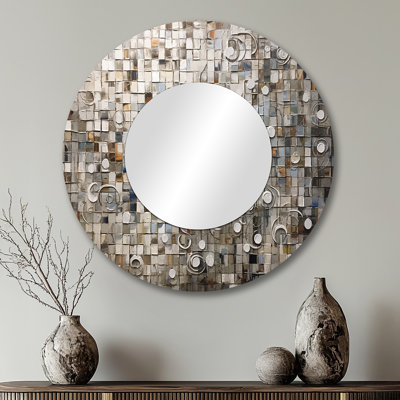 Décoration murale brun et blanc bohémien Medley - miroir rond en mosaïque Boho_MTMIR62366