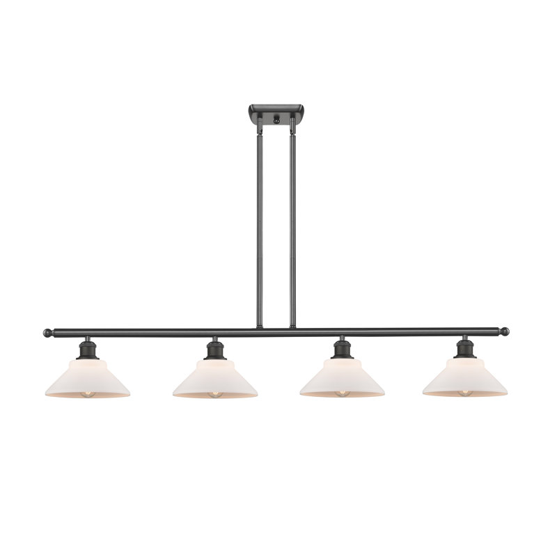 Luminaire suspendu linéaire à 4 lumières pour îlot de cuisine Newton St Loe, Blanc mat, Bronze huilé