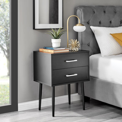 Blodwyn Wood Bedside Table 2 Drawers Metal Handles - Modern Design