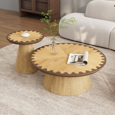 Ensemble de tables basses modernes 2 pièces avec table basse de 35 po et table de bout, table d'appoint en bois manufacturé, avec base robuste, aucun assemblage requis