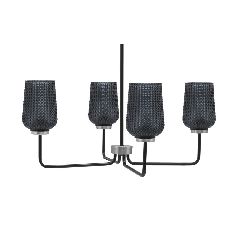 Lustre 4 lumières Amarmula, fini noir mat et graphite, verre texturé fumé 5 po, Transparent/noir, Noir / nickel