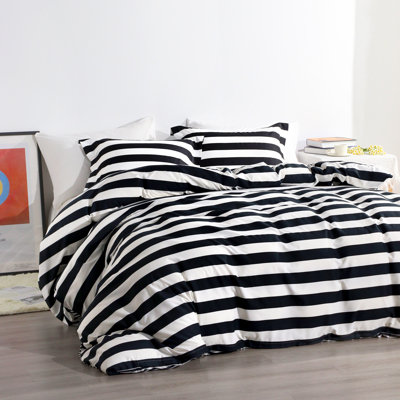 3 Pieces Duvet Cover Set, Brushed Microfiber Zipper Comforter Cover, Black and White Striped Printed - NTBAY