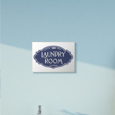 " Vintage Laundry Room Sign Minimal Blue White " by Jill Meyer