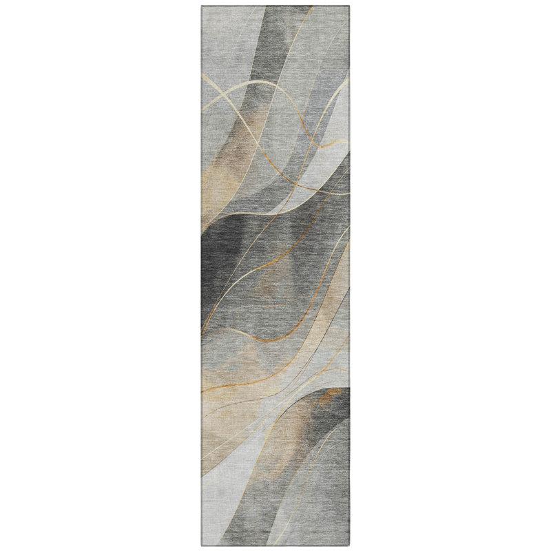 Aelien Gray Washable Indoor-Outdoor Rug - LOOMLAN, 2'3" x 7'6"