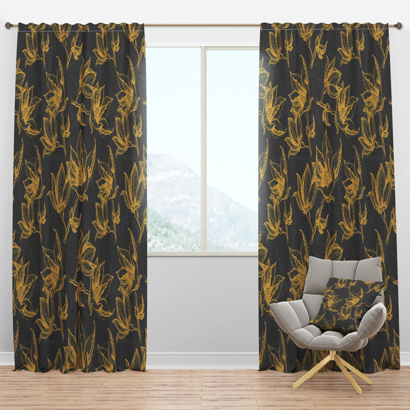 Motif floral dessiné à la main - Rideau moderne - Velours obscurcissant - 1 panneau, l 52 po x L 120 po