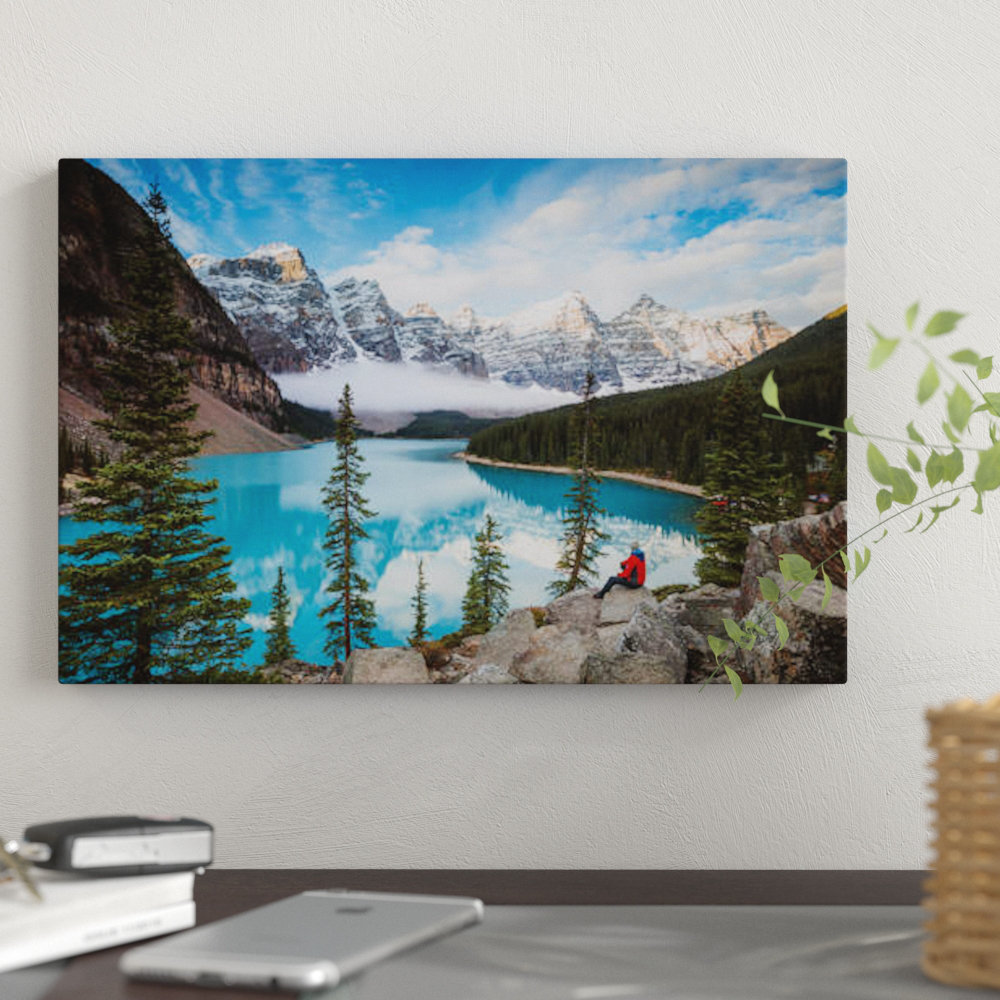 " Man Sitting Near Moraine Lake, Banff National Park, Canada " by Matteo Colombo East Urban Home 