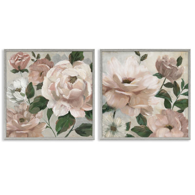 Ensemble de 2 giclées encadrées Elegant Blush, pivoines et feuilles, par Nan