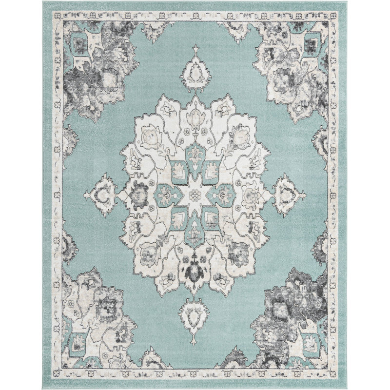 Tapis bleu traditionnel Traditional Troayurgh, Rectangle 7 pi 10 po x 10 pi