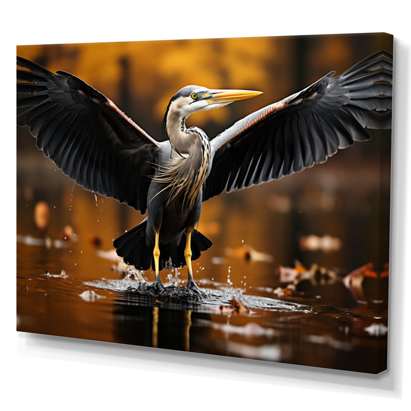 «Yellow Black Heron Elegance» dévoilé sur toile, Toile tendue, H 12 po x l 20 po x P 1 po