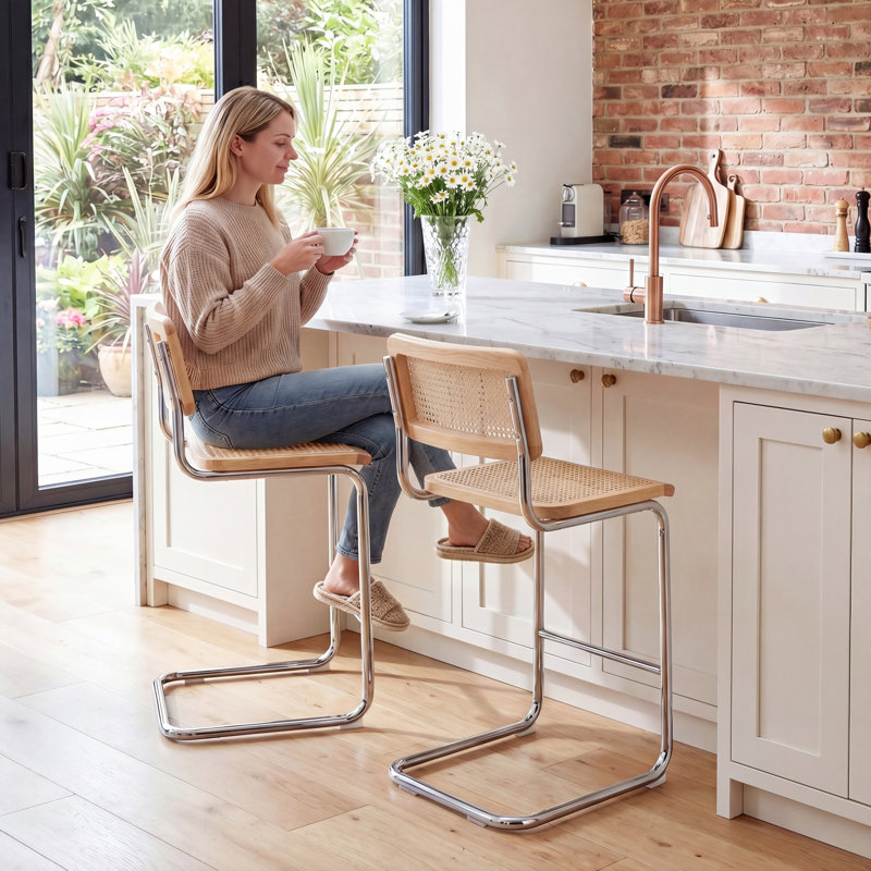 Crumley 61.7cm Bar Stool, Natural/Silver