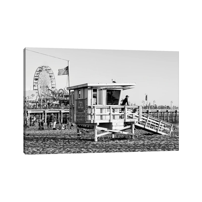 Black California Series - Pacific Park Lifeguard Tower - Wrapped Canvas Print, 20.32 cm H x 30.48 cm W