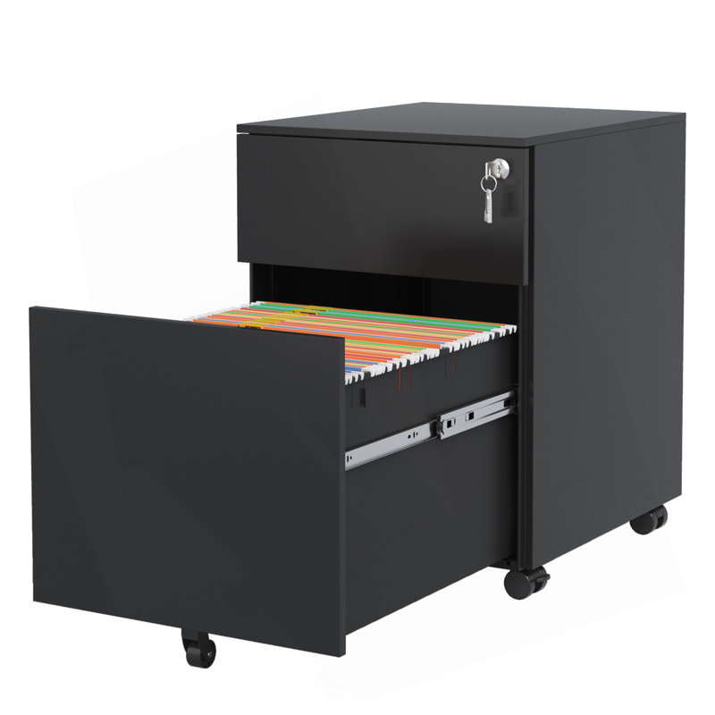 Classeur mobile à 2 tiroirs avec serrure, construction en acier pour format légal / lettre / A4 / F4, entièrement assemblé sauf pour les roues, conception de maison / bureau