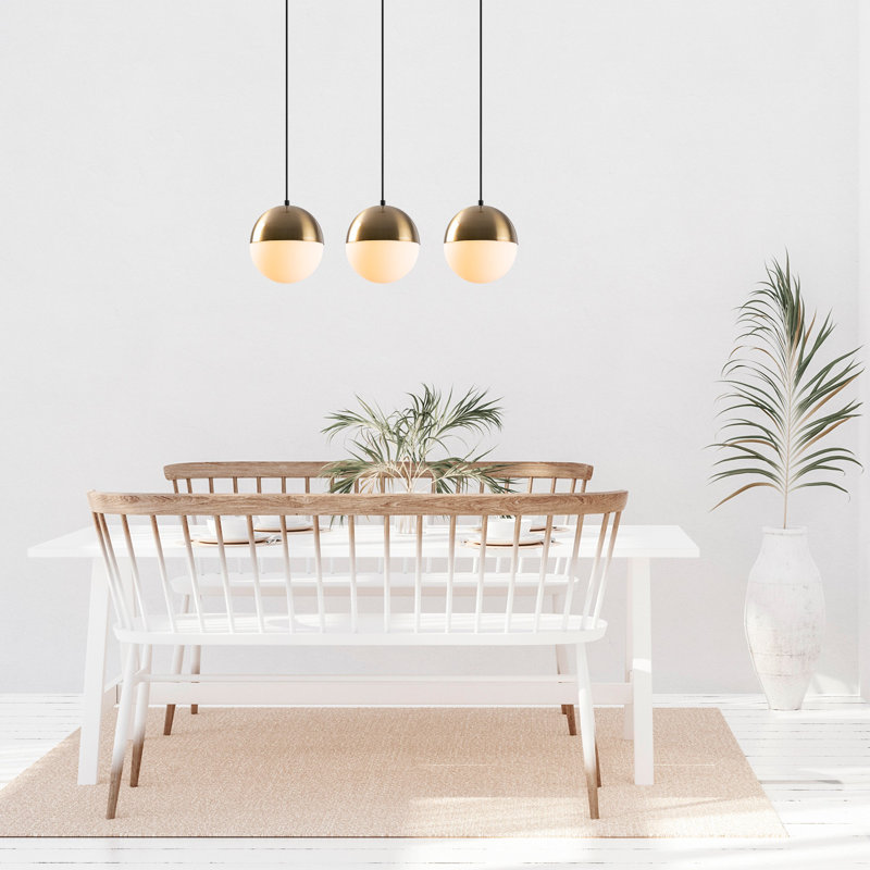Lustre moderne avec hauteur réglable, finition vintage et blanche, 27,6 po x 7,9 po | Corps en métal, 3 douilles E27 (40 W maximum), capuchon en verre élégant | Parfait pour les décors glamour et scandinaves, classé IP20