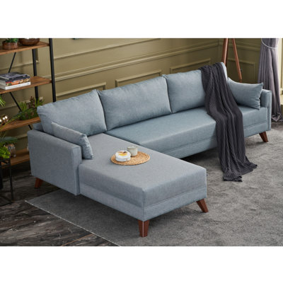 Stylish Corner Sofa, Blue Fabric, 108.3 x 33.5 x 64.9 inches | Durable FIR Tree Frame, 100% Polyester Easy Clean Fabric, 28 DNS Foam Seating | Modern Scandinavian Design for Living Room & Lounge Spaces