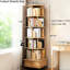 Bibliothèque rotative Space 360 avec roues et tiroir, 6 niveaux, couleur bois, roues de style contemporain, pour chambre à coucher