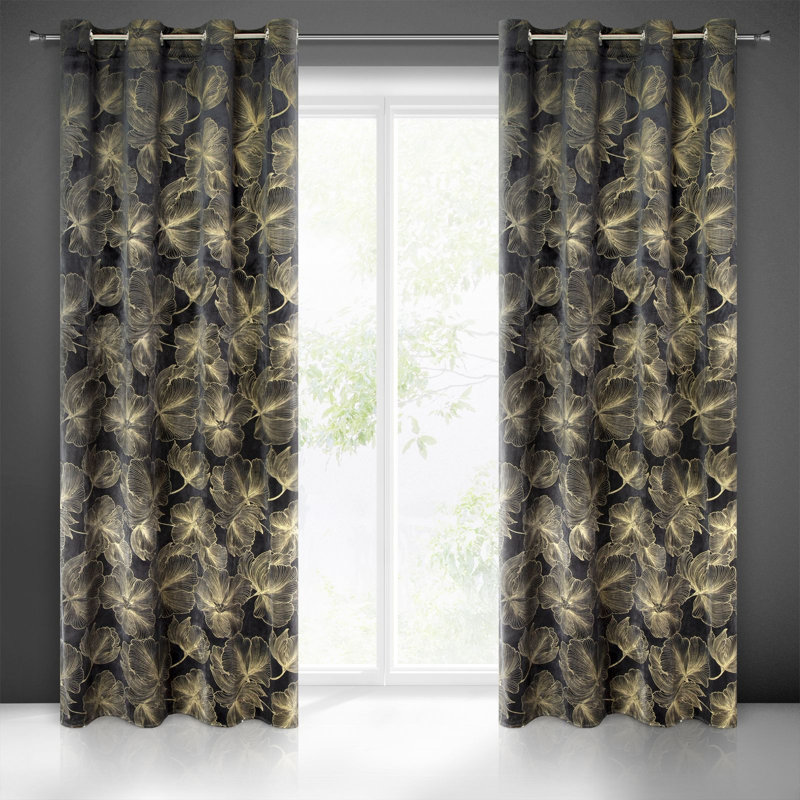 Aedin Blackout Curtains Single Panel, Black/Gold