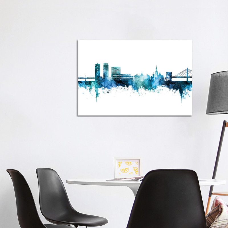 Umea Sweden Skyline Blue Teal by Michael Tompsett - 1 Piece Wrapped Canvas Painting, 66.04cm H x 101.6cm W x 1.9cm D