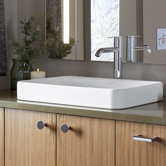 Vox® Vitreous China Rectangular Vessel Bathroom Sink with Overflow