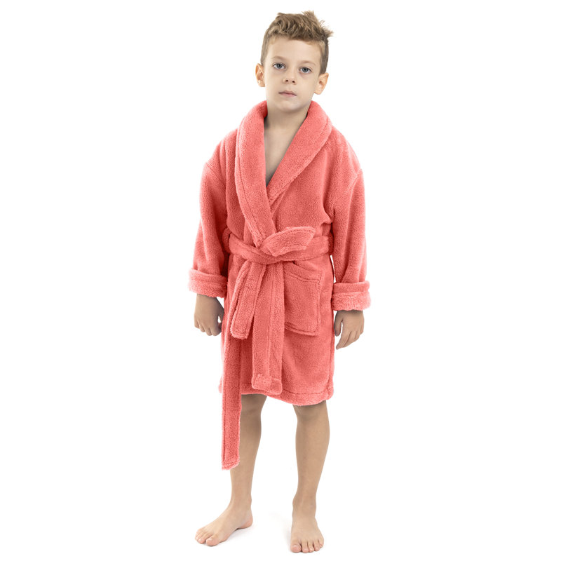 Peignoir en molleton avec poches pour enfants Lovett, Corail, S