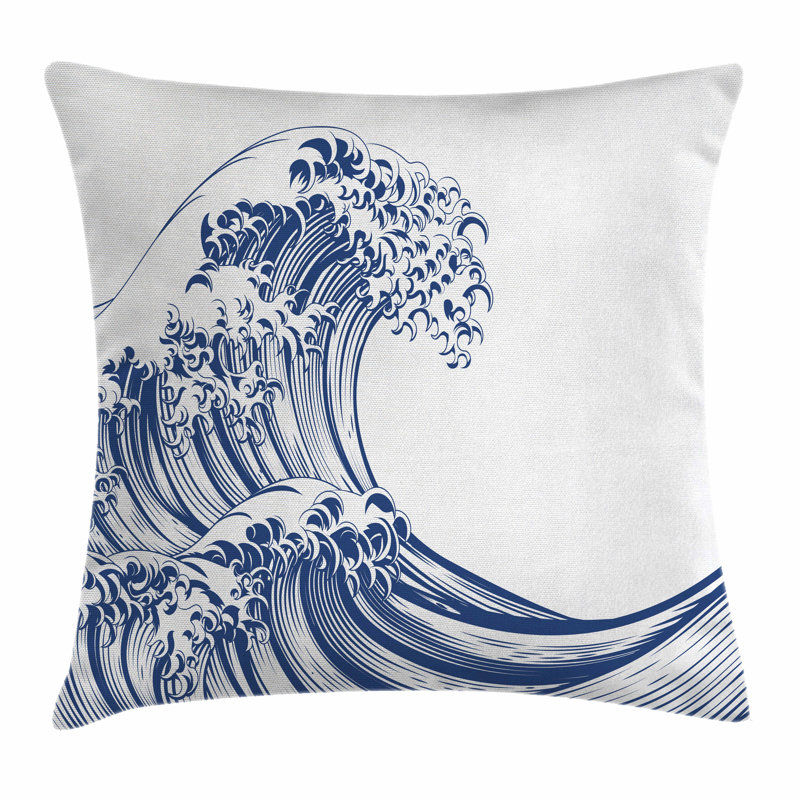 Japanese Wave Oriental Vintage Square Pillow Cover, 20" x 20"