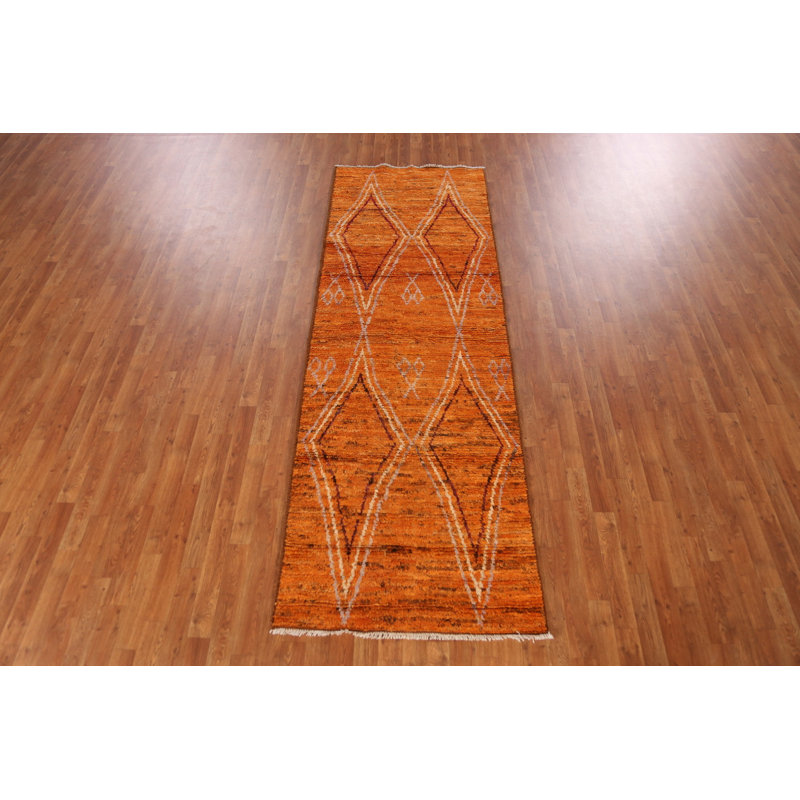 Tapis de couloir oriental orange en laine orange 3 x 3