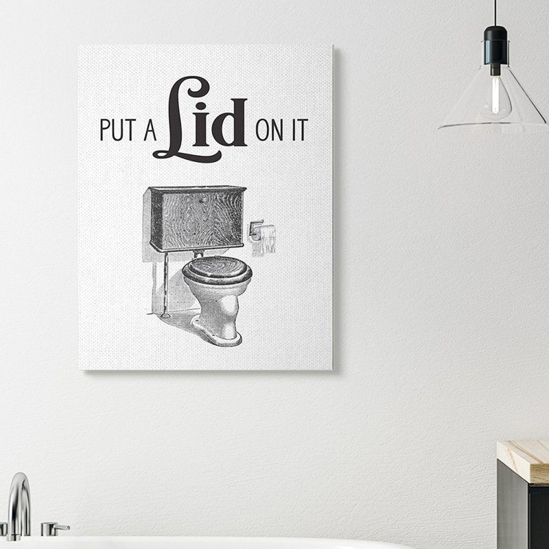 «Put A Lid On It Bathroom Bathroom Word Design», art textuel, Toile tendue, H 40 po x l 30 po