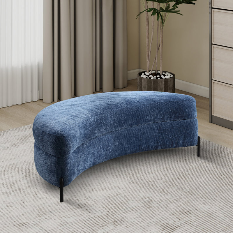 Grand repose-pieds rembourré avec rangement demi-lune, Chenille bleu