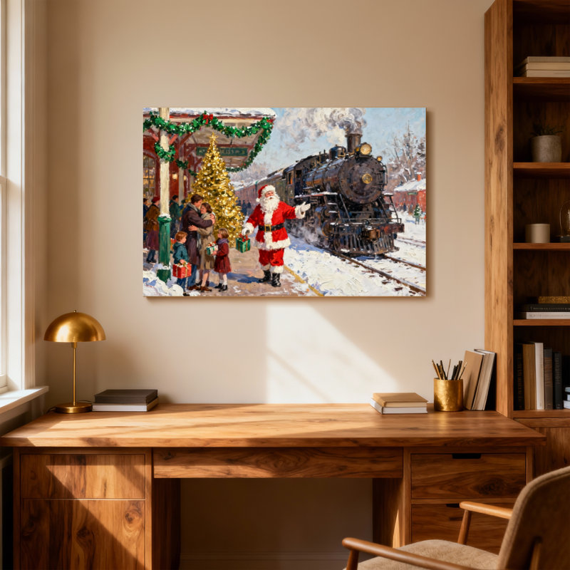 Noël, père Noël à la scène de Noël de la station de train, H 28 po x l 40 po