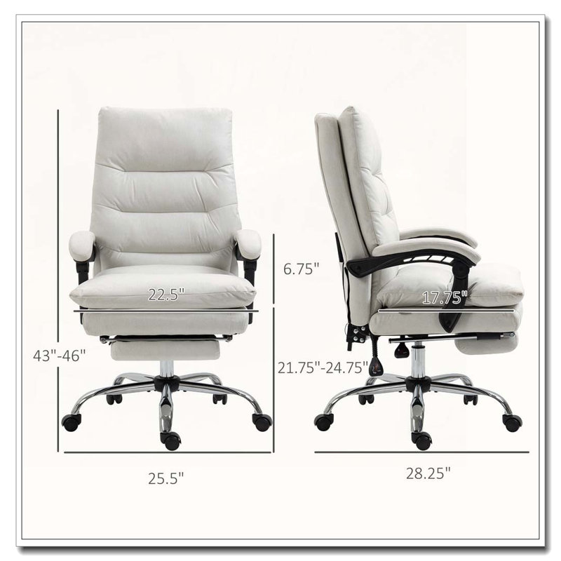 Heated Microfibre Massage Office Chair With Reclining Function And Footrest, Cream White