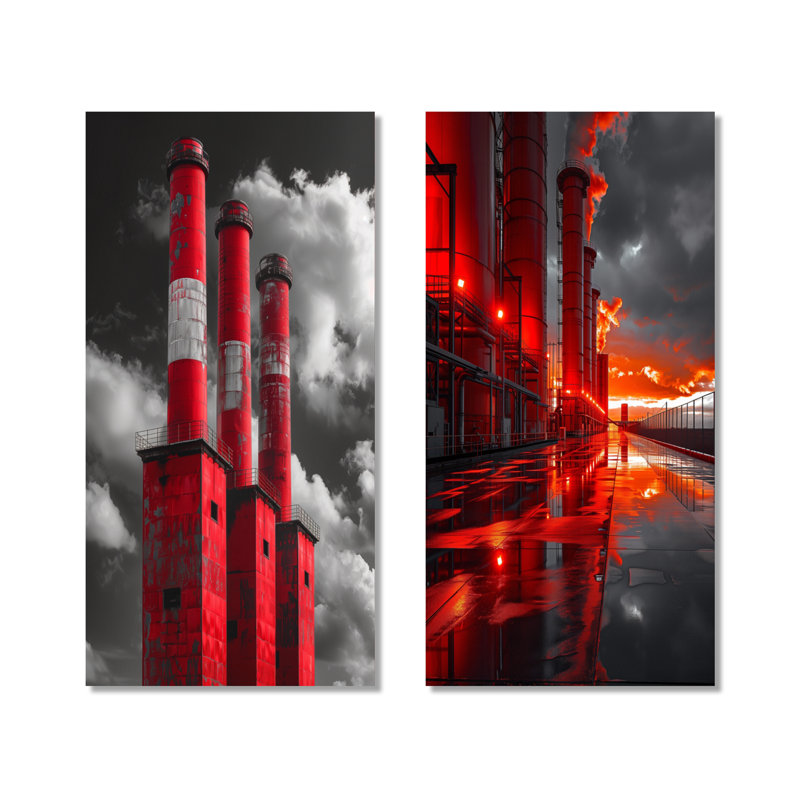 Ensemble de 2 impressions murales monochromes rouges et grises, 32" H x 32" W