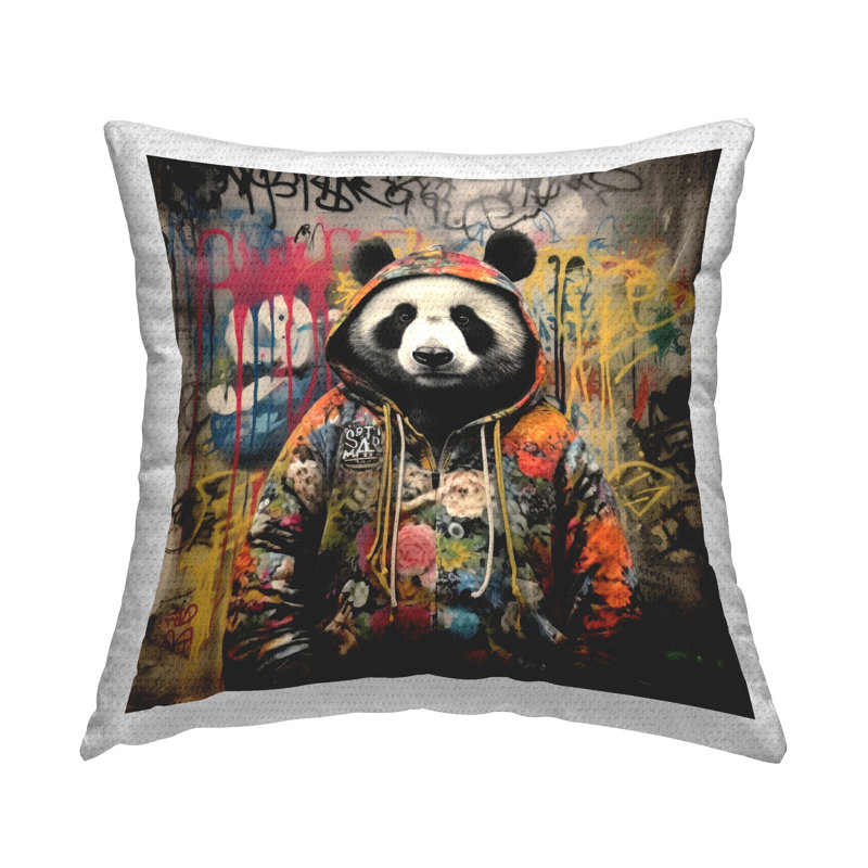 Coussin décoratif à imprimé panda Urban Graffiti par Lazar Studio