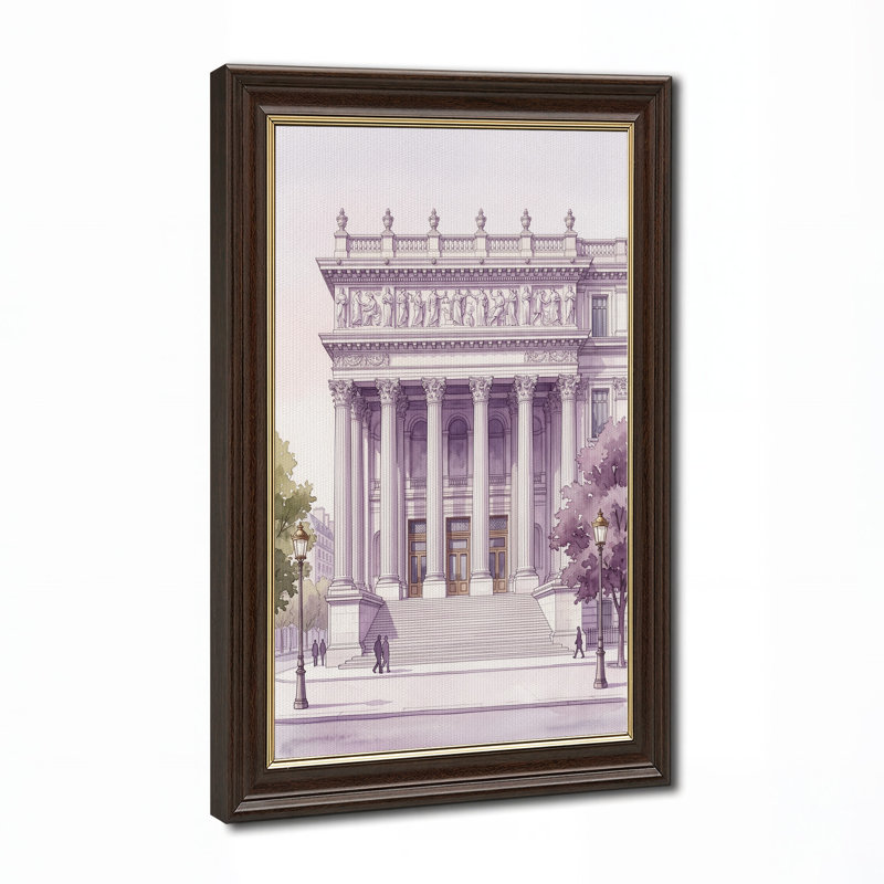 Lavande, aquarelle, bâtiment classique, art mural sur toile, H 24 po x l 16 po
