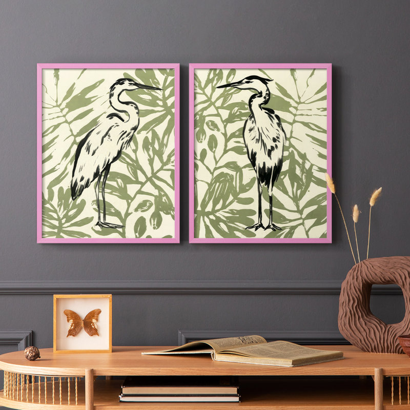 «Retro Parlor Heron I», reproduction encadrée de qualité supérieure - prête à être accrochée - aucun clou requis - aucun clou requis