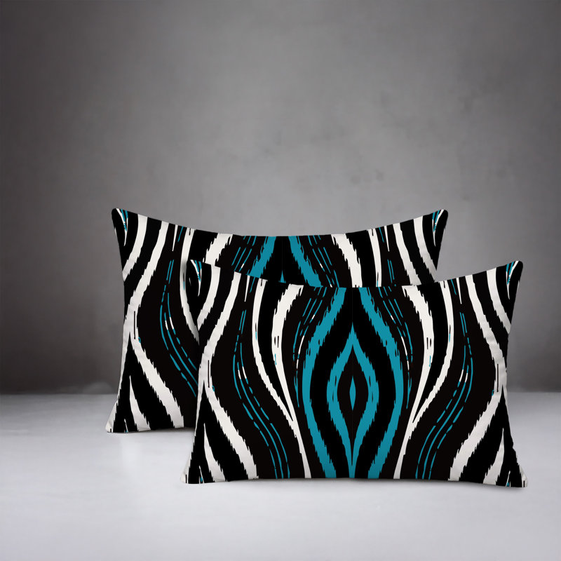 Oreiller réversible intérieur / extérieur à imprimé zébré Shira, 25x18, Turquoise