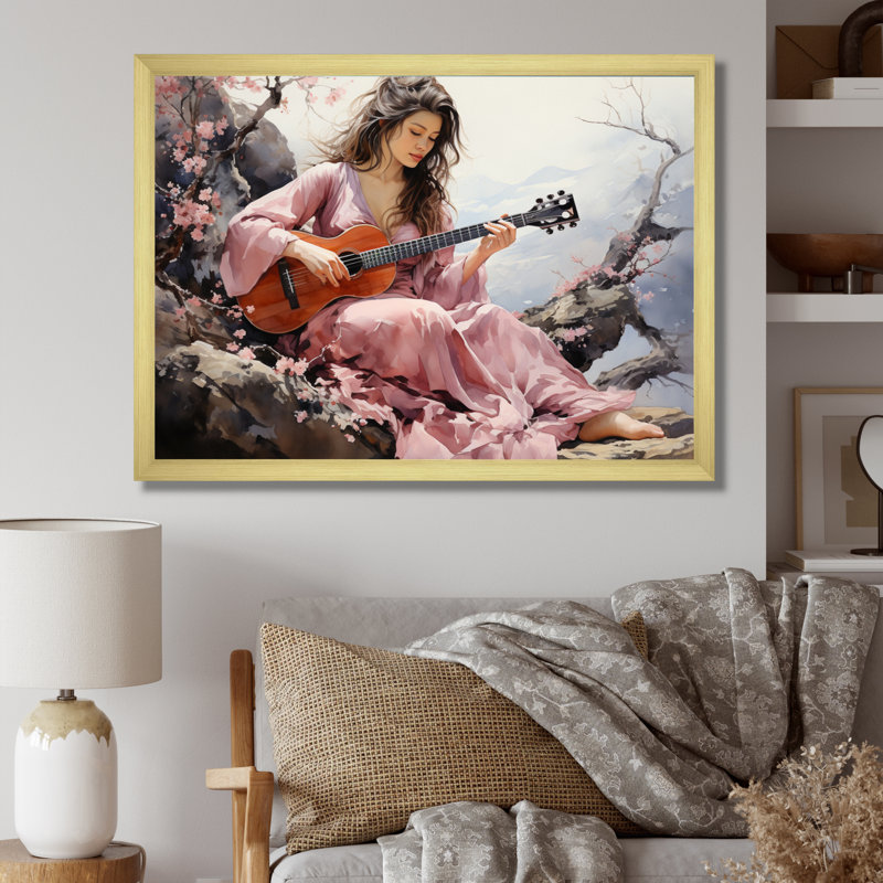 Japon Art, musique romantique, Japon, décoration murale, H 30 po x l 40 po x P 1,5 po, Cadre doré à une seule photo