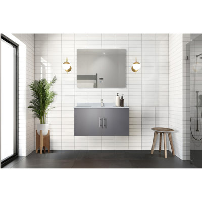 Meuble-lavabo gris foncé 36 po X 22 po, plateau en marbre de culture, miroir à DEL - fermeture en douceur, taches, grand espace de rangement avec comptoir et fabrication, grand compartiment