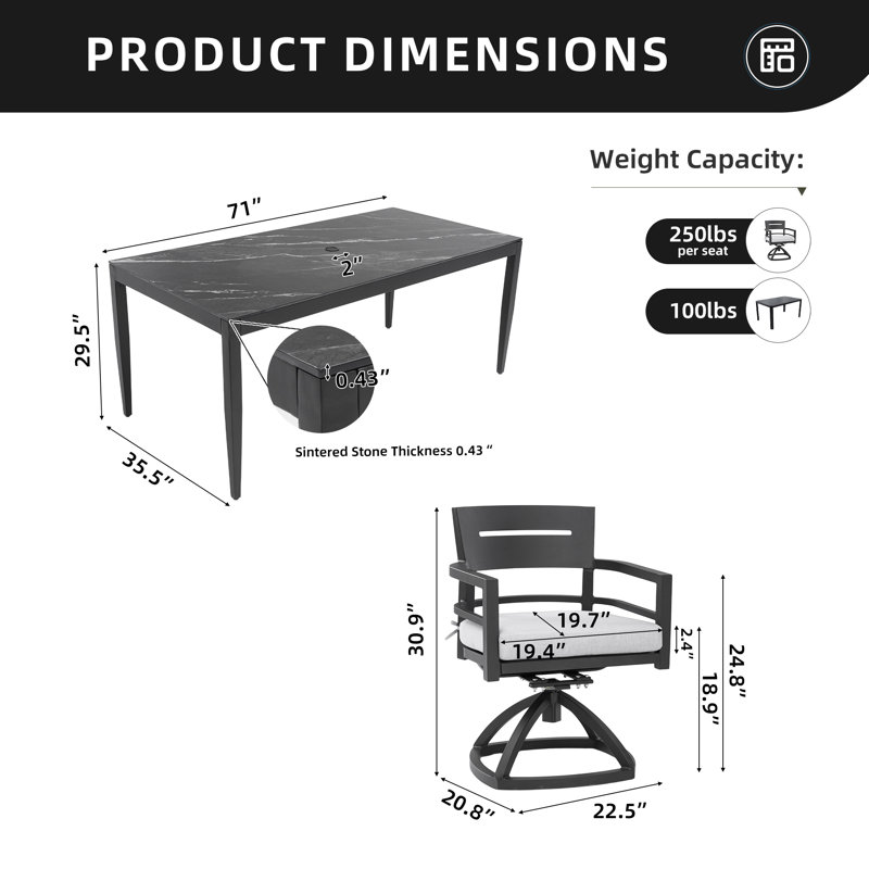 Ensemble repas d'extérieur 7 pièces Modern