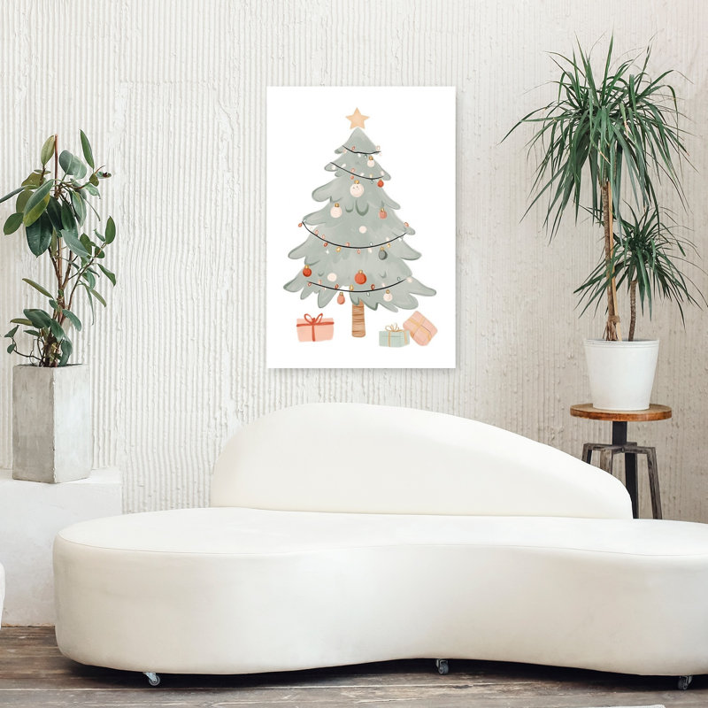 Modern Christmas Tree Presents Minimalist Modern Abstract Christmas Tree Winter Landscape Wall Art Print by Mathieu - Wrapped Canvas Print
